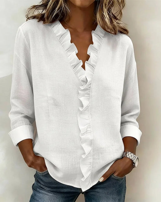 Indie | Blouse à Volants à Col V et Manches Longues