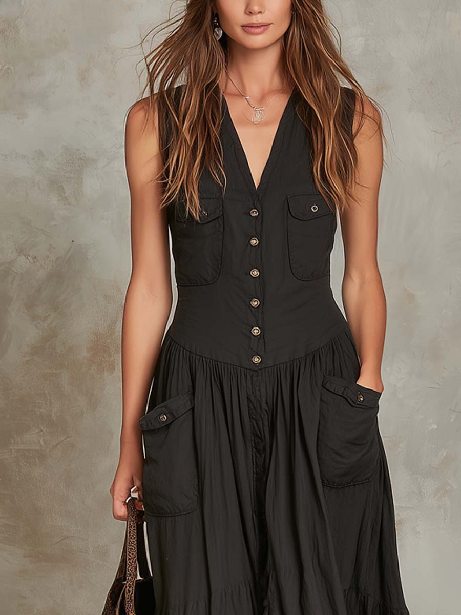 Robe Longue Rétro à Poches