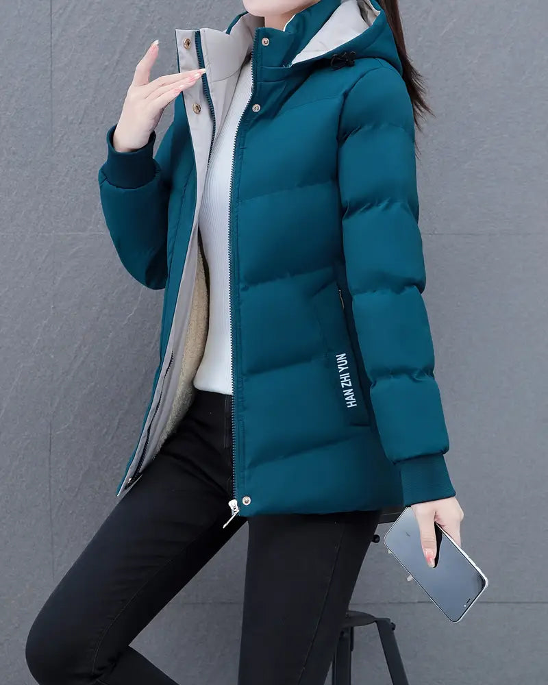 Veste décontractée couleur unie chaude à capuche